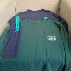 Great Deal! 2 Vineyard Vines long sleeve T’s. One green and one navy. Boys Large